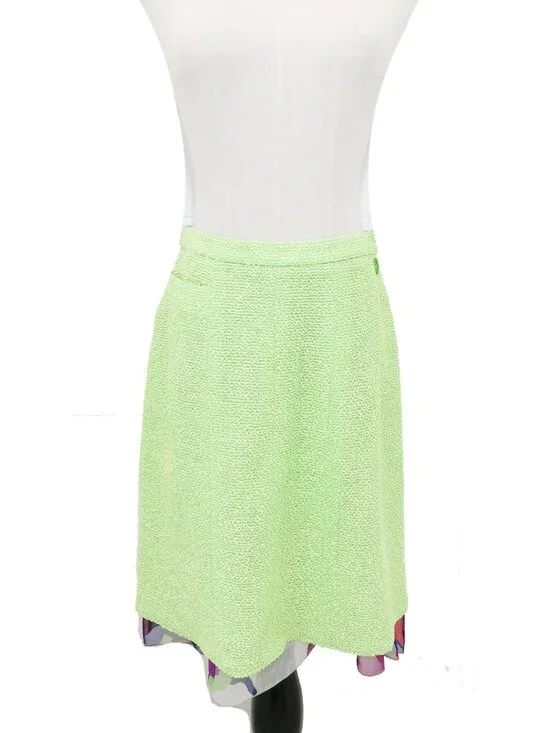 CHANEL Vintage 2000 Spring Lime Green Print Chiffon Trim Skirt Jacket Set 38 40 - Picture 9 of 16